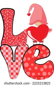 Valentine Gnome Heart.
 It can be used on T-Shirt, labels, icons, Sweater, Jumper, Hoodie, Mug,