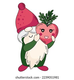 Valentine gnome with heart vector clipart. Cartoon gnome character illustration