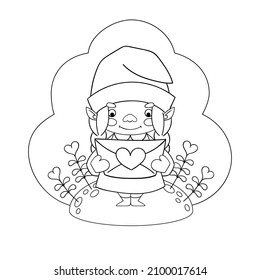 Valentine Gnome illustration. Gnome clipart isolated on white background. Valentines Day coloring book.