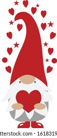 Valentine Gnome - Love Gnome  - Valentines Decorative Illustration Vector