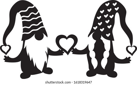 Valentine Gnome - Love Gnome  - Valentines Decorative Illustration Vector