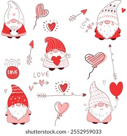 Gnomos de San Valentín con corazones lindos