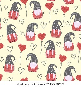 Valentine gnomes seamless pattern, pattern with Gnomes. Vector illustration