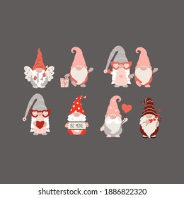 Valentine gnomes set. Vector illustration