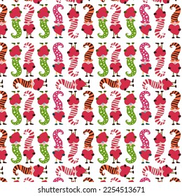 Valentine gnomes vector seamless pattern on a white background. Can be used for nursery, textile, fabric, scrapbooking. Vector illustration.