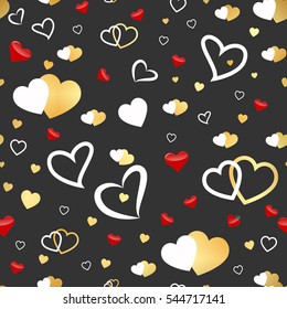 Valentine gold hearts seamless pattern. Cute valentine's seamless pattern with vector hearts