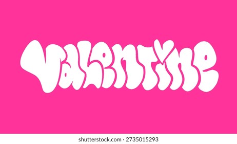 Valentinstag-Graffiti-Bubble-Tag auf rosafarbenem Hintergrund. Urbaner Street Art-Schriftzug mit Herzformen für romantische Grußkarten, Liebesplakate und Mode-Branding.