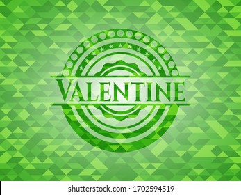 Valentine green emblem with mosaic background. Vector Illustration. Detailed. 