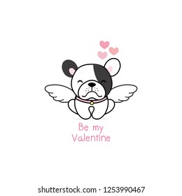 Valentine greeting card. Cute angel puppy cartoon.