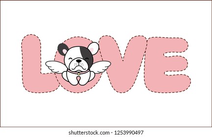 Valentine greeting card. Cute angel puppy cartoon.