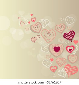 Valentine greeting card with different red hearts