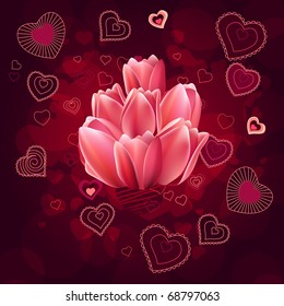 Valentine greeting card with different red hearts