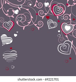Valentine greeting card with different red and white hearts