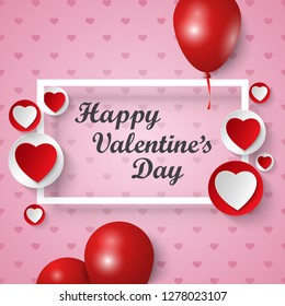 Valentine greeting card with frame hearts and balloons