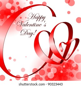 Valentine greeting card - happy valentine day. Red ribbon in shape hearts on a white background.  Vector Background.