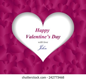 Valentine greeting card with paper heart and purple pattern