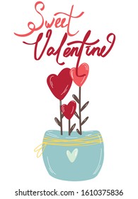 Valentine greeting card, poster. Cute hand draw elements, doodle. Perfect for valentines day, stickers, birthday, save the date invitation.
