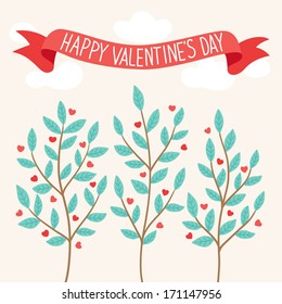 Valentine greeting card with trees