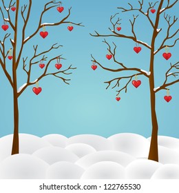 Valentine greeting card with trees decorated with hearts