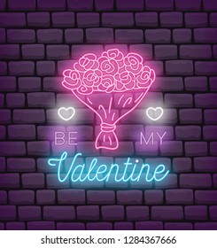 Valentine greeting in neon effect style vector illustration