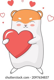 Valentine Hamster, Hamster holding a Heart, Hamster illustration