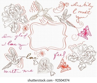 Valentine hand drawing background with place for text, vector
