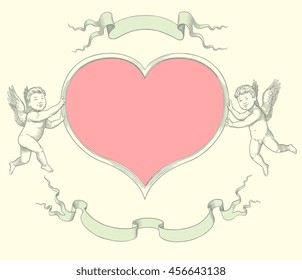 Valentine. Hand drawn engraving. Vector vintage illustration. Isolated on color background. 8 EPS