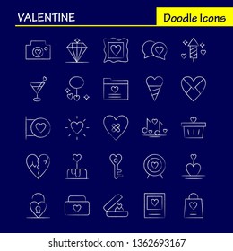 Valentine Hand Drawn Icon Pack For Designers And Developers. Icons Of Basket, Cart, Romantic, Valentine, Camera, Image, Romantic, Valentine, Vector