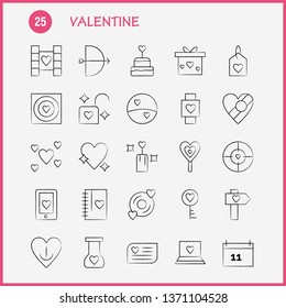 Valentine Hand Drawn Icon Pack For Designers And Developers. Icons Of Gift, Heart, Love, Romantic, Valentine, Ball, Heart, Love, Vector
