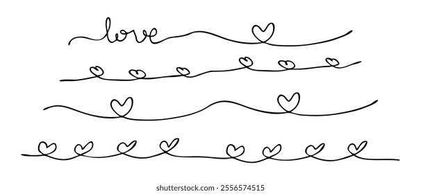 Valentine hand drawn romantic borders collection. Isolated vector illustration for decor and design.


