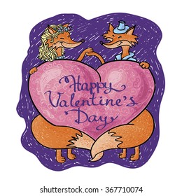 valentine hand drown card with lettering. Happy valentines day