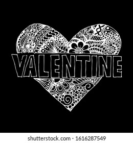 Valentine, hand lettering and doodle elements sketch. Hand drawing illustration.