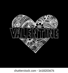 Valentine, hand lettering and doodle elements sketch.