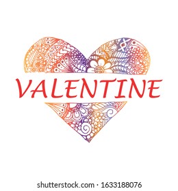 Valentine, hand lettering and doodle elements sketch. Hand drawing illustration.
