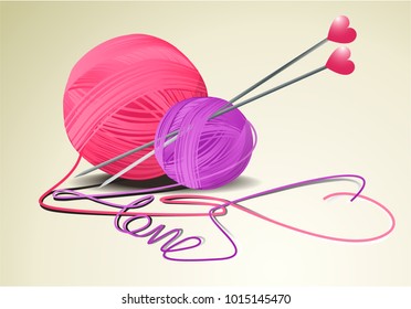 Valentine handcraft background with wool love hearts