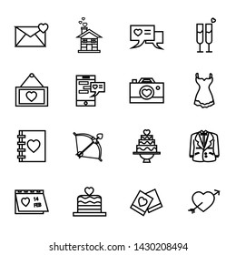 Valentine Happy Love Elements Line Outline Vector Icon Set Pack Illustration