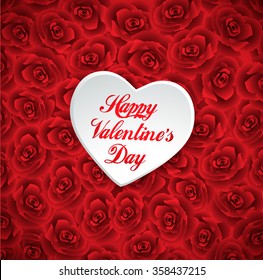 Valentine heart against red roses bakground