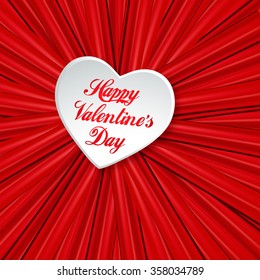 Valentine heart against red satin textured background, vector greeting card 
