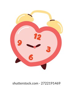 Valentine heart alarm clock vector illustration in pastel pink and red colors. Cute romantic design for cards, prints and icons.