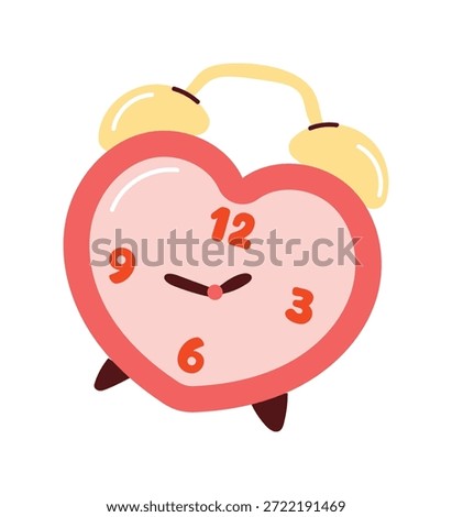 Valentine heart alarm clock vector illustration in pastel pink and red colors. Cute romantic design for cards, prints and icons.