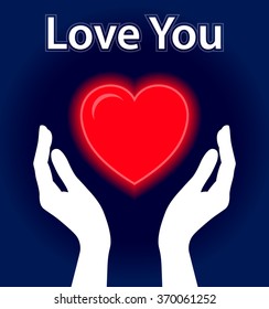 Valentine heart between the hands. Vector illustration.