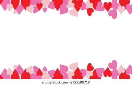 Valentine Heart Border Frame Background with Pink and Red Love Hearts on White Space