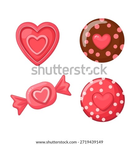 Valentine Heart Candy and Chocolate Set Illustration Isolated on White