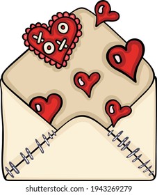Valentine heart, closed love letter envelope
