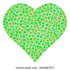 Valentine Heart collage of circle elements in variable sizes and green shades. Vector circle elements are grouped into valentine heart collage. Ecological design concept.