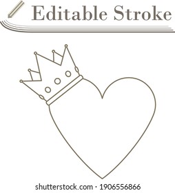 Valentine Heart Crown Icon. Editable Stroke Simple Design. Vector Illustration.