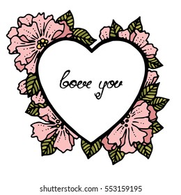 Valentine heart decorative vintage frame. Vector illustration with lettering.