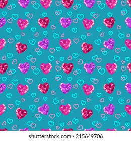 Valentine heart diamond seamless vector pattern