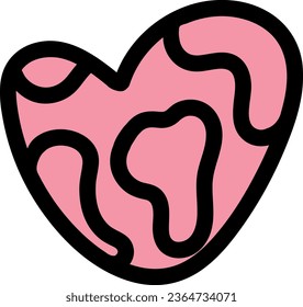 valentine heart doodle, vector, hand-draw ,love, 90s style, isolated on white, pink color