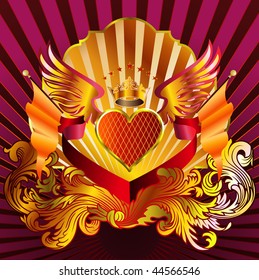 valentine (heart) emblem with wings, crown, flourishes and etc.
